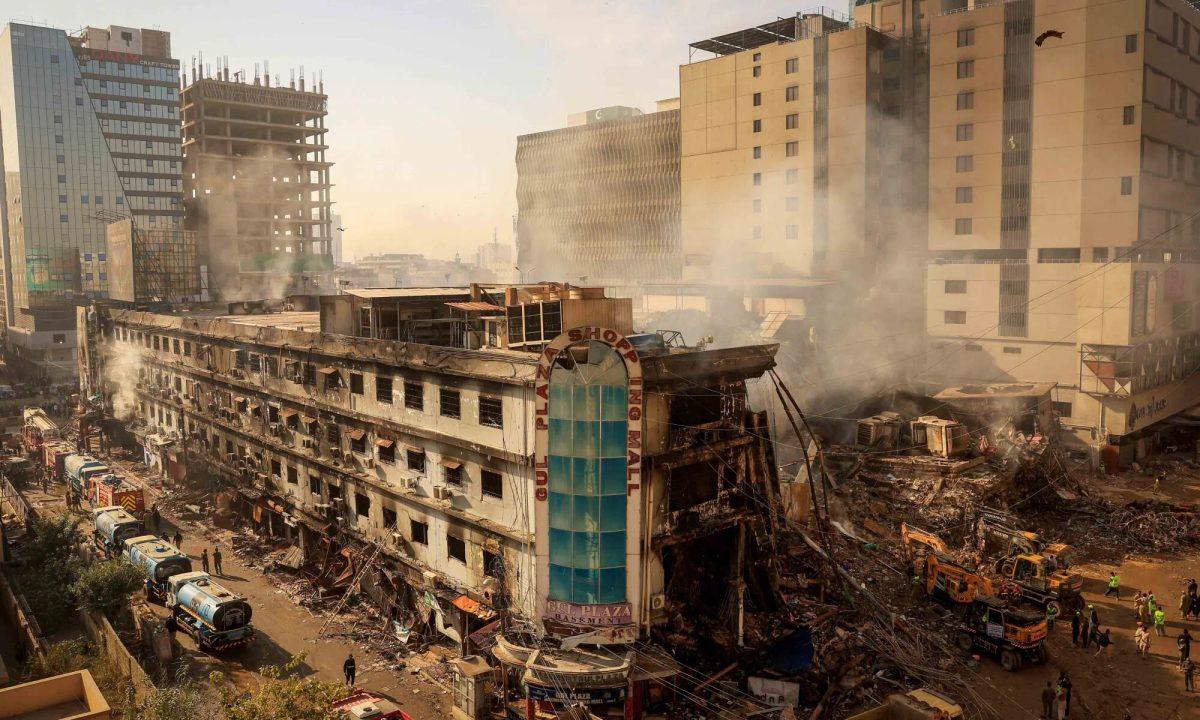 Gul Plaza fire aftermath, January 2026 (Dawn)